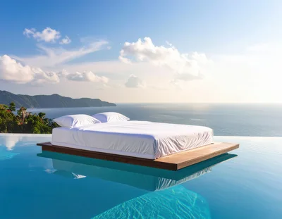 Floating Bed On Infinity Pool Overlooking Ocean