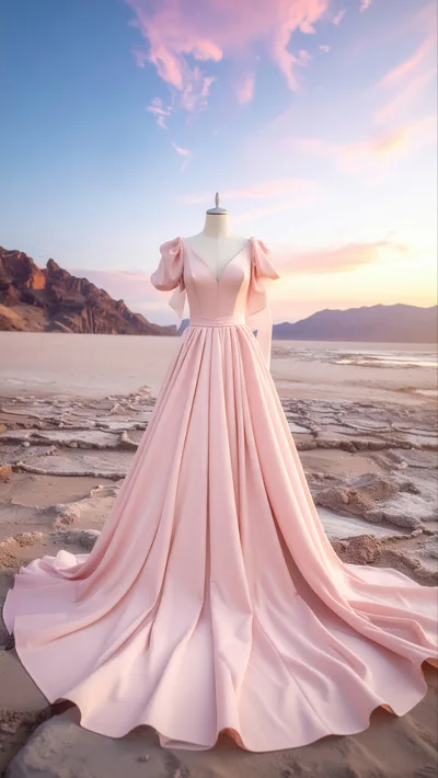 Pink Evening Gown On Mannequin In Desert Landscape