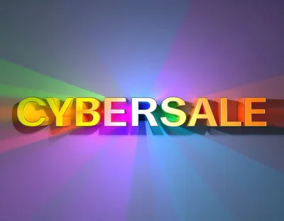 3D Metallic Cybersale Text With Colorful Light Rays