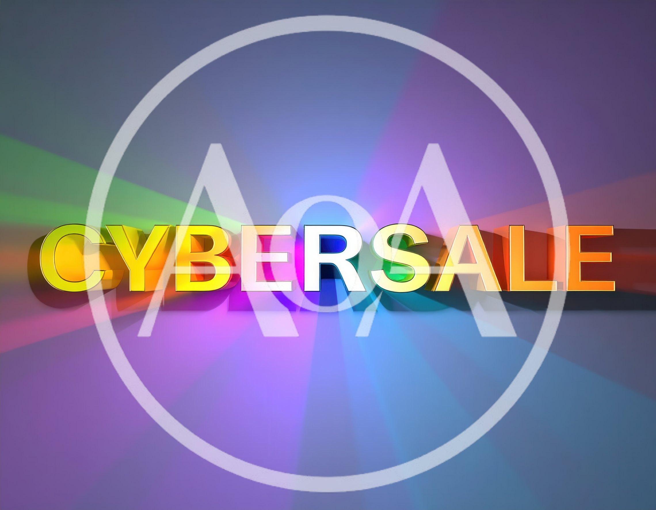 3D Metallic Cybersale Text With Colorful Light Rays