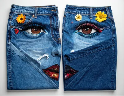 Surreal Denim Jeans Art With Human Face Features