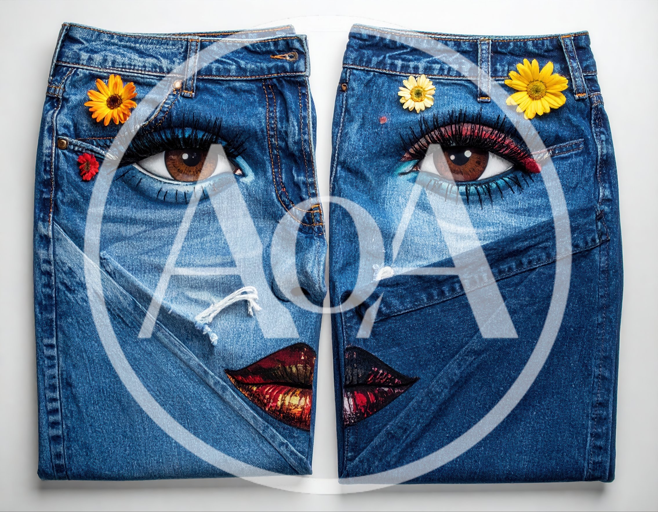 Surreal Denim Jeans Art With Human Face Features