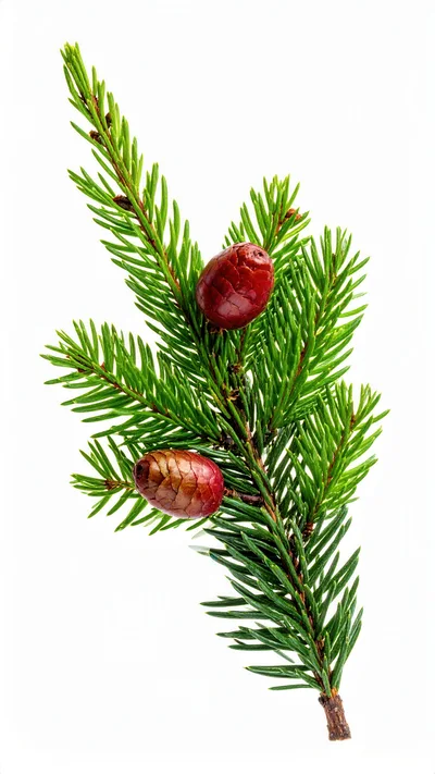 Spruce Branch With Two Red Cones