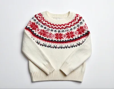 White Fair Isle Christmas Sweater on White Background