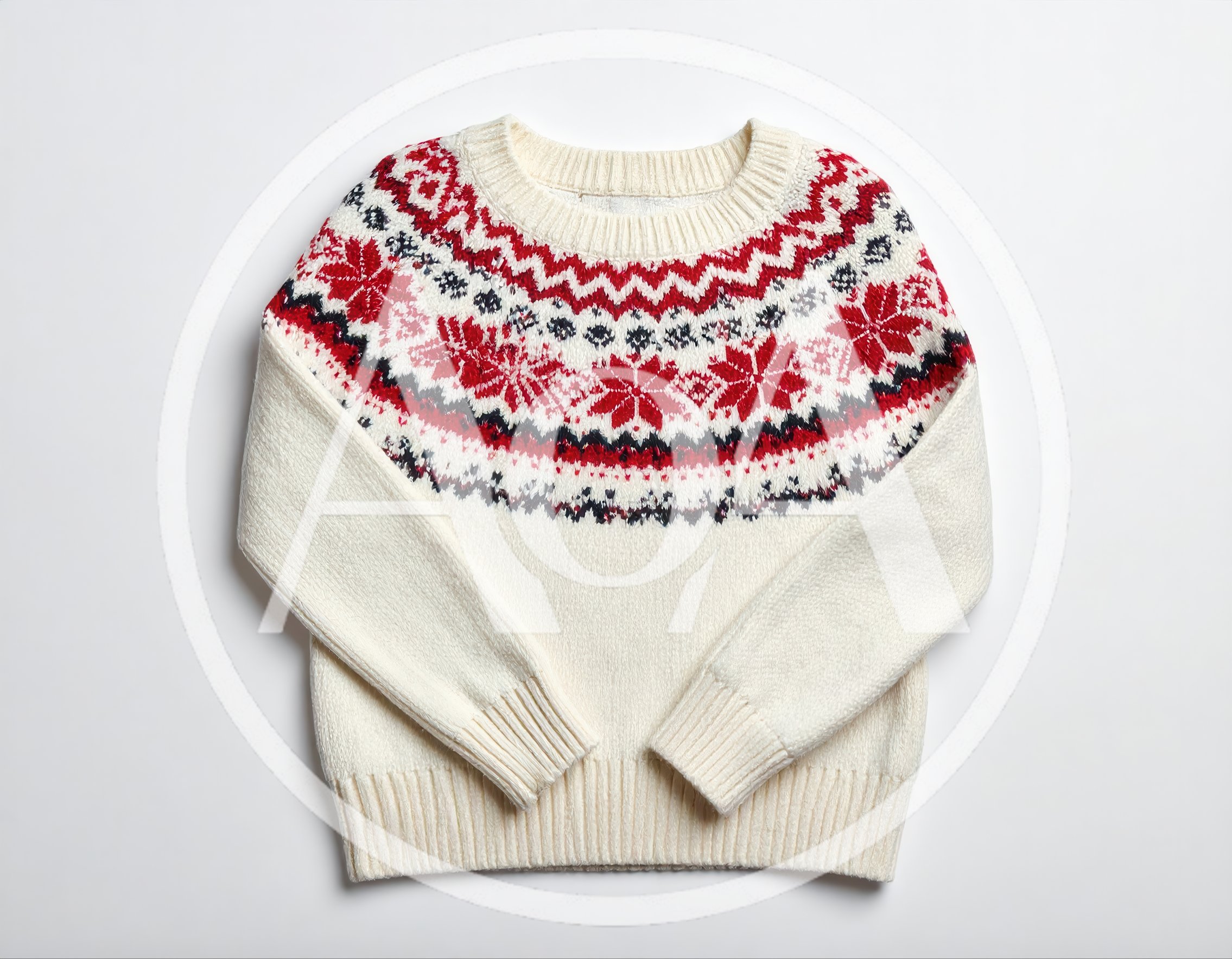 White Fair Isle Christmas Sweater on White Background