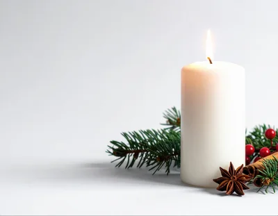 White Christmas Candle With Pine And Spices