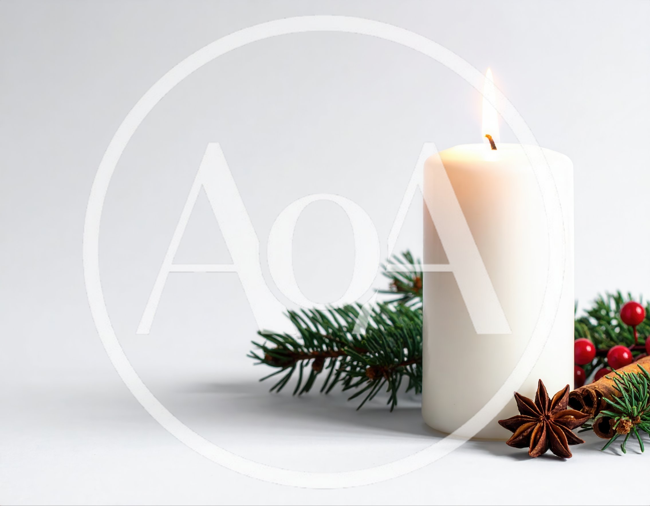 White Christmas Candle With Pine And Spices