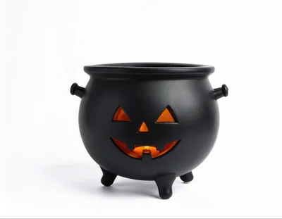 Black Halloween Cauldron With Jack O Lantern Face