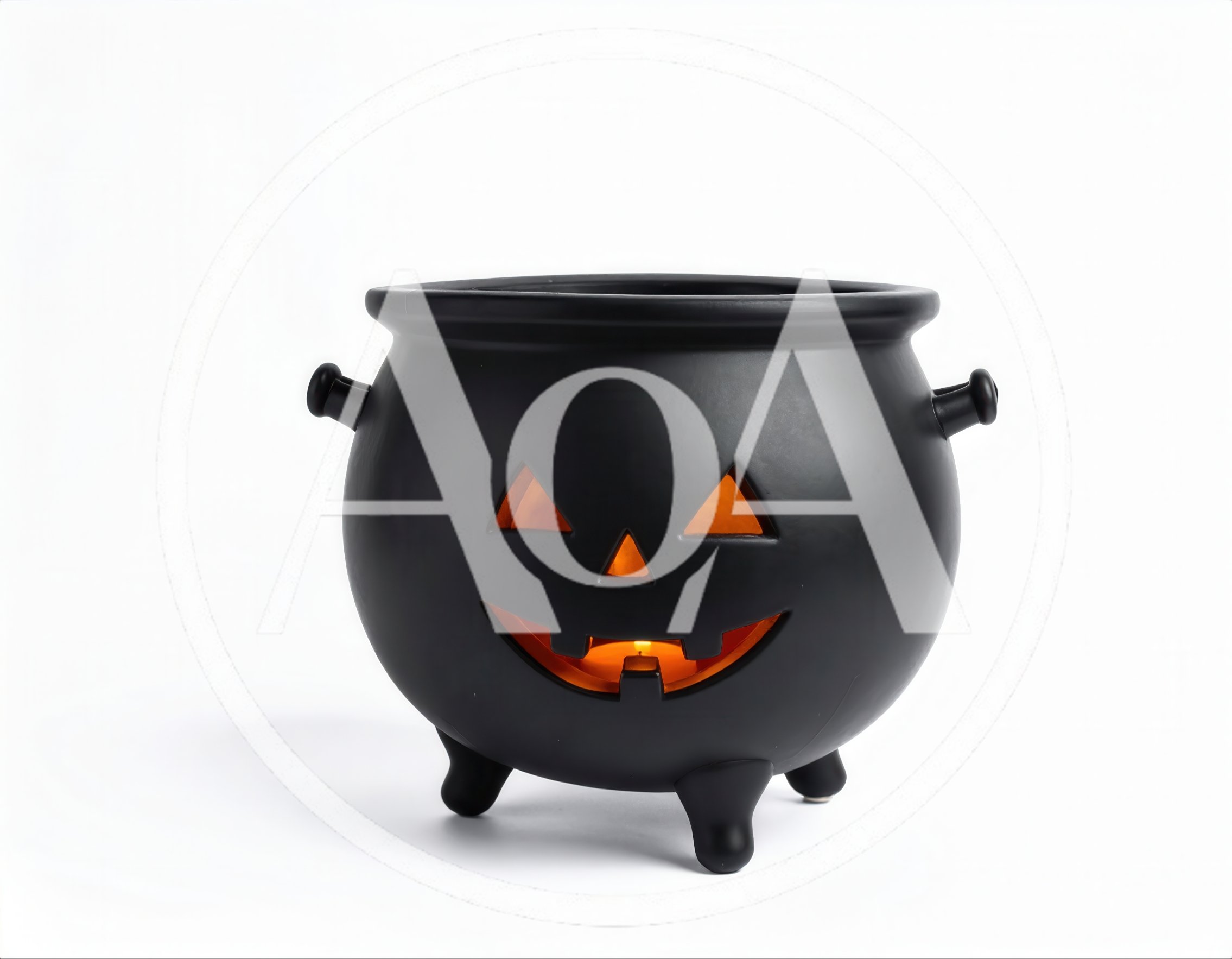 Black Halloween Cauldron With Jack O Lantern Face