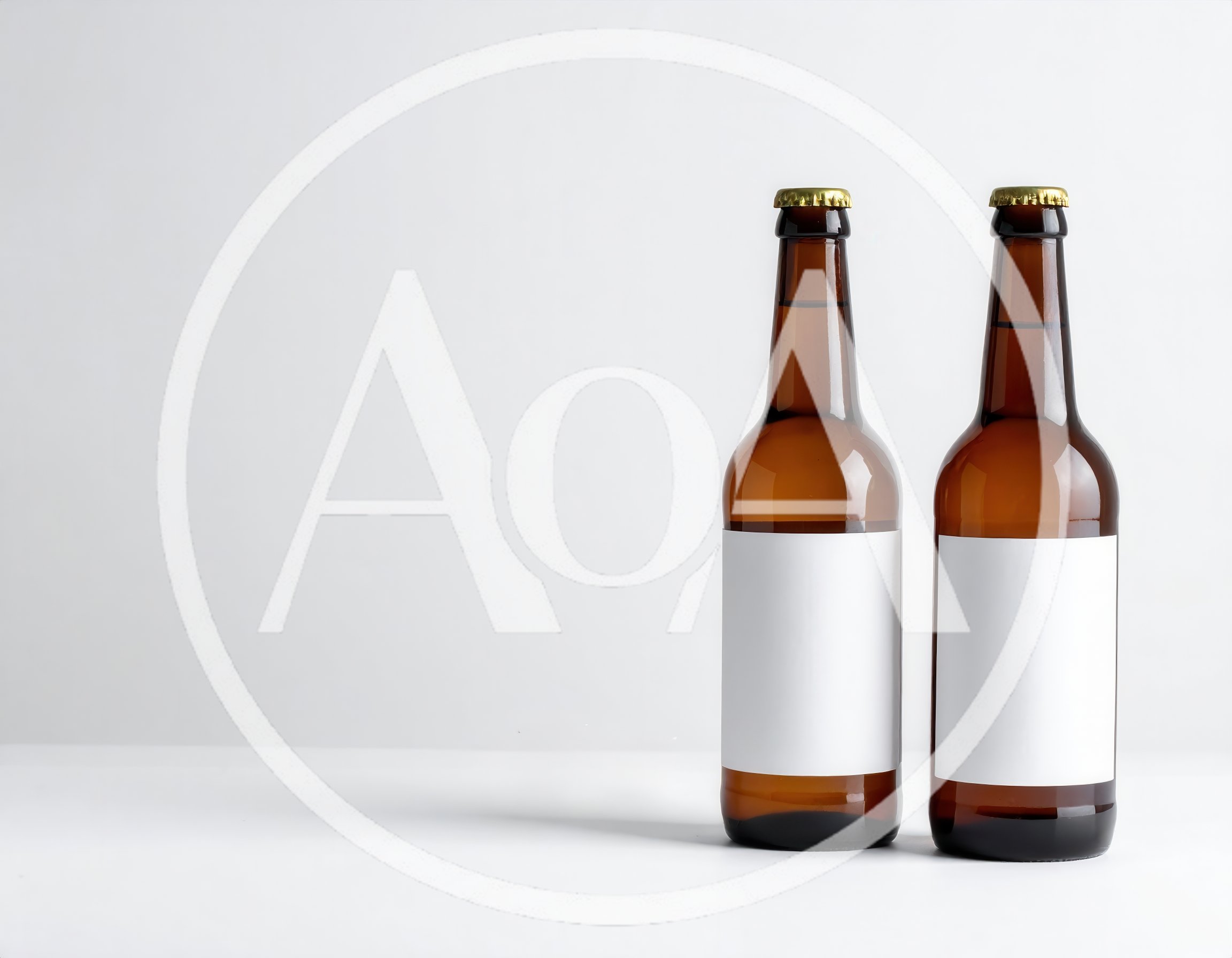 Two Brown Glass Beer Bottles With Blank Labels