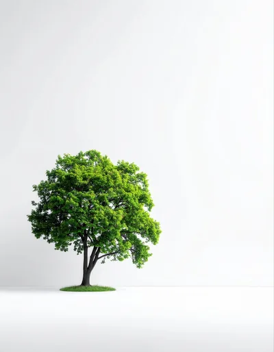 Single Lush Green Tree Isolated On White Background