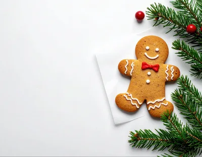 Gingerbread Man Cookie With Pine Branches