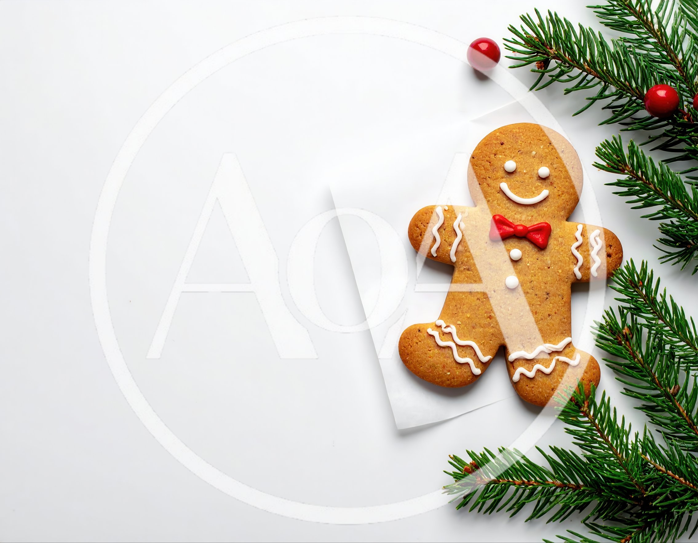 Gingerbread Man Cookie With Pine Branches