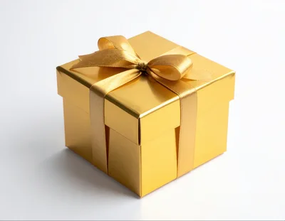 Golden Gift Box With Ribbon