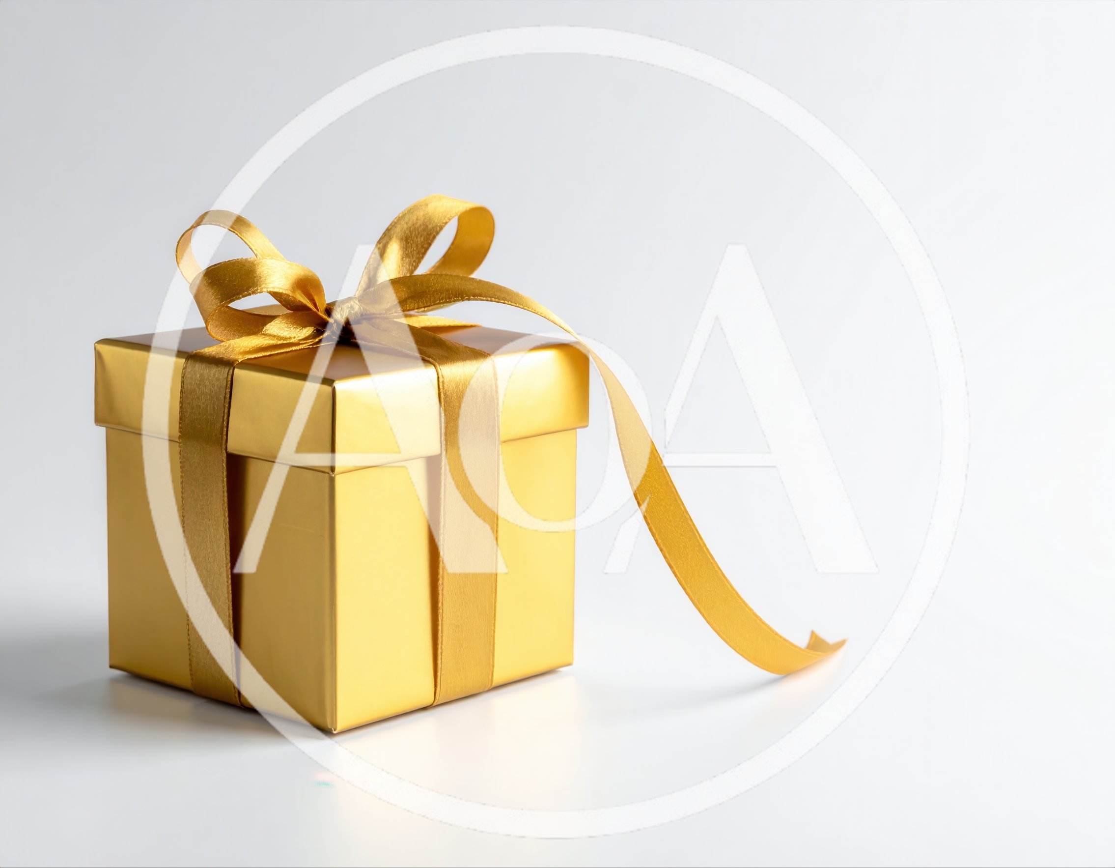 Golden Gift Box With Ribbon On White Background