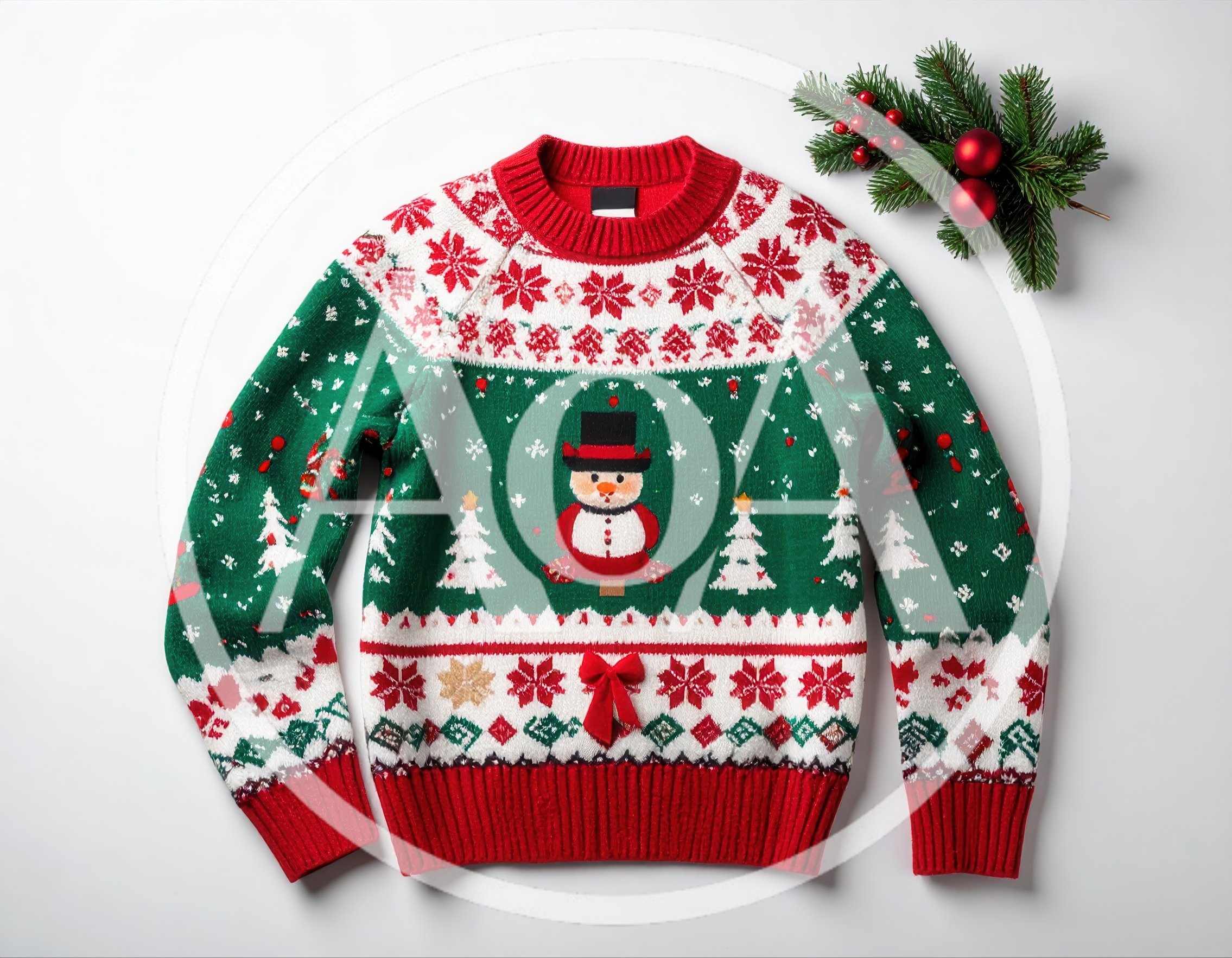 Festive Christmas Sweater With Snowman Design