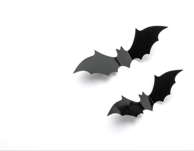 Two Black Paper Bats Isolated On White Background