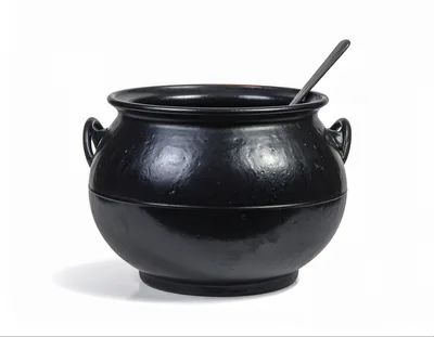 Black Cast Iron Cauldron With Serving Spoon
