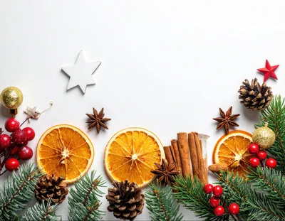 Christmas Flat Lay With Dried Oranges And Spices