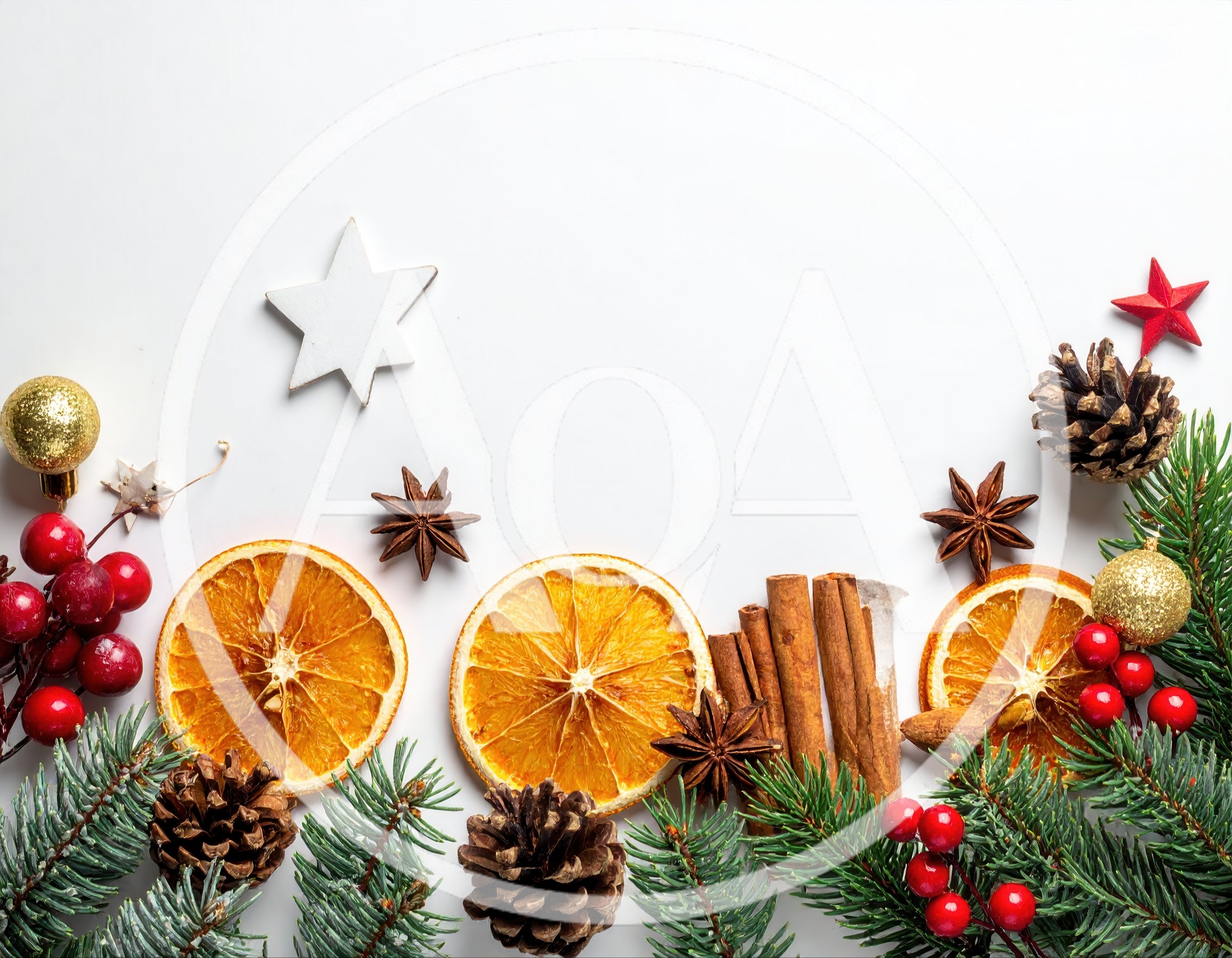 Christmas Flat Lay With Dried Oranges And Spices