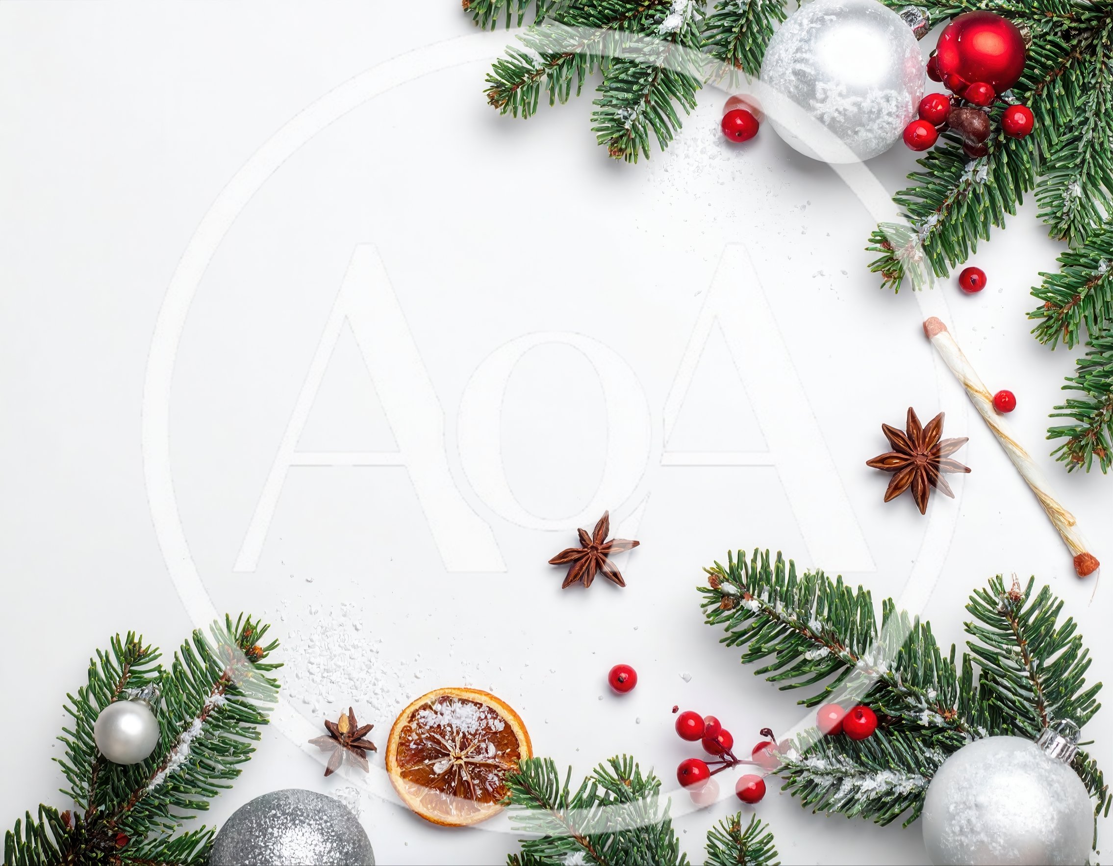 Christmas Flat Lay With Ornaments And Fir Branches