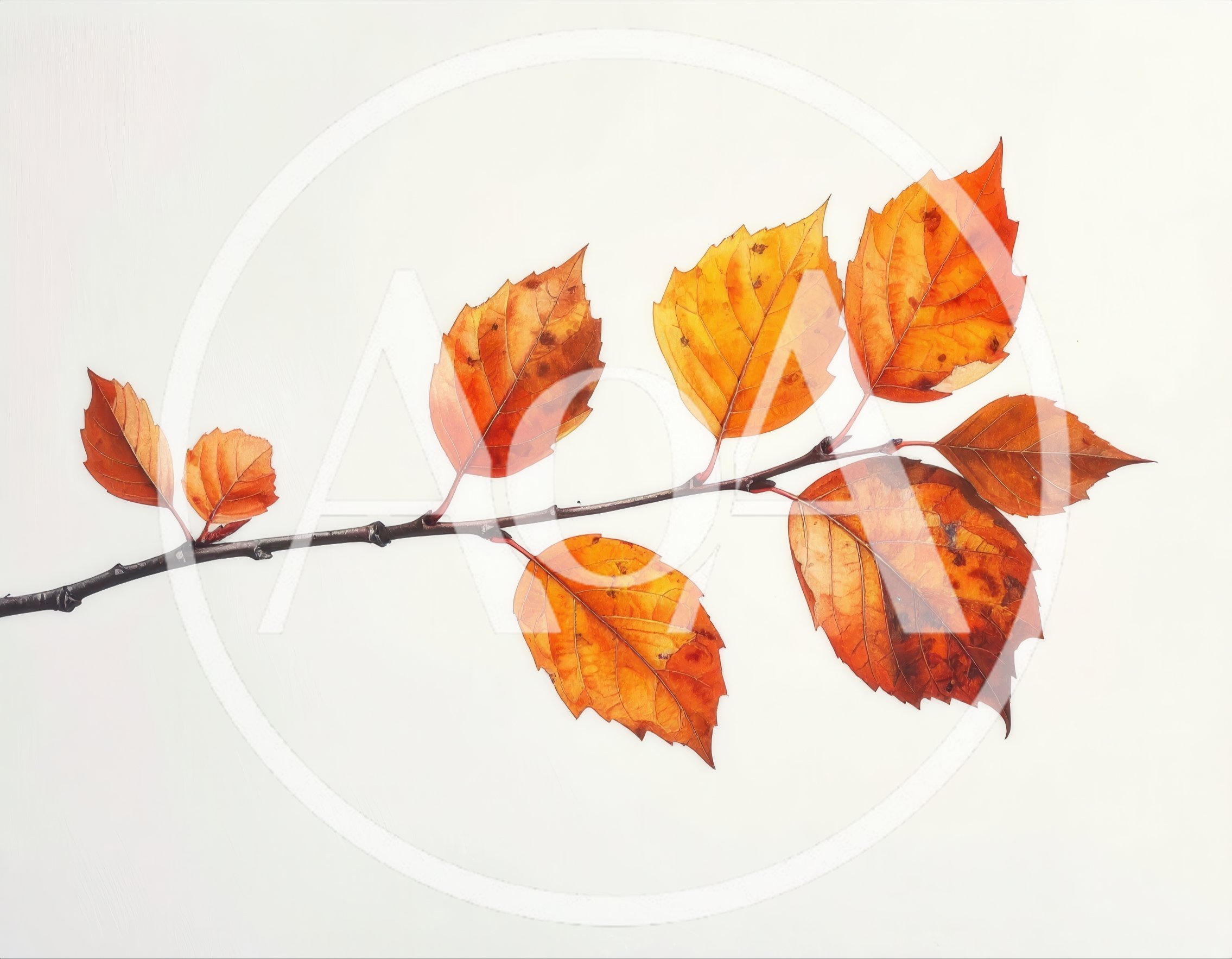 Autumnal Beech Branch With Vibrant Orange Leaves
