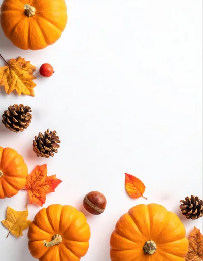 Autumn Harvest Flat Lay With Pumpkins And Pinecones