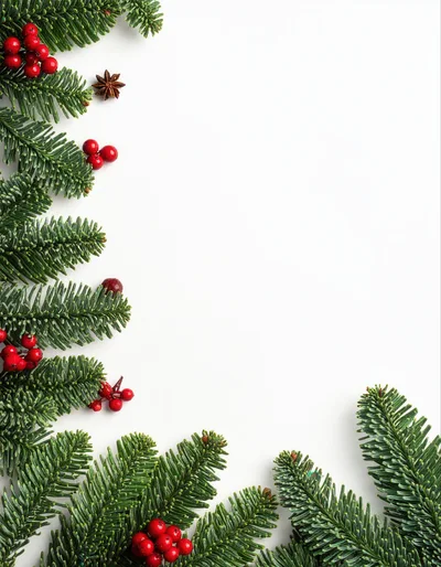 Christmas Fir Branches With Red Berries Border