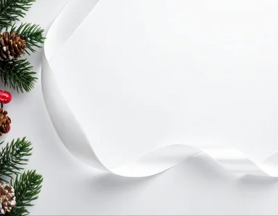 Christmas Holiday Background With White Ribbon And Pine