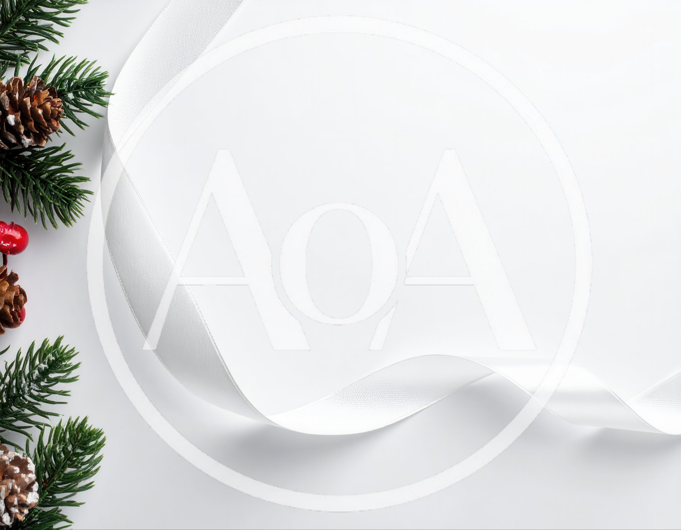 Christmas Holiday Background With White Ribbon And Pine