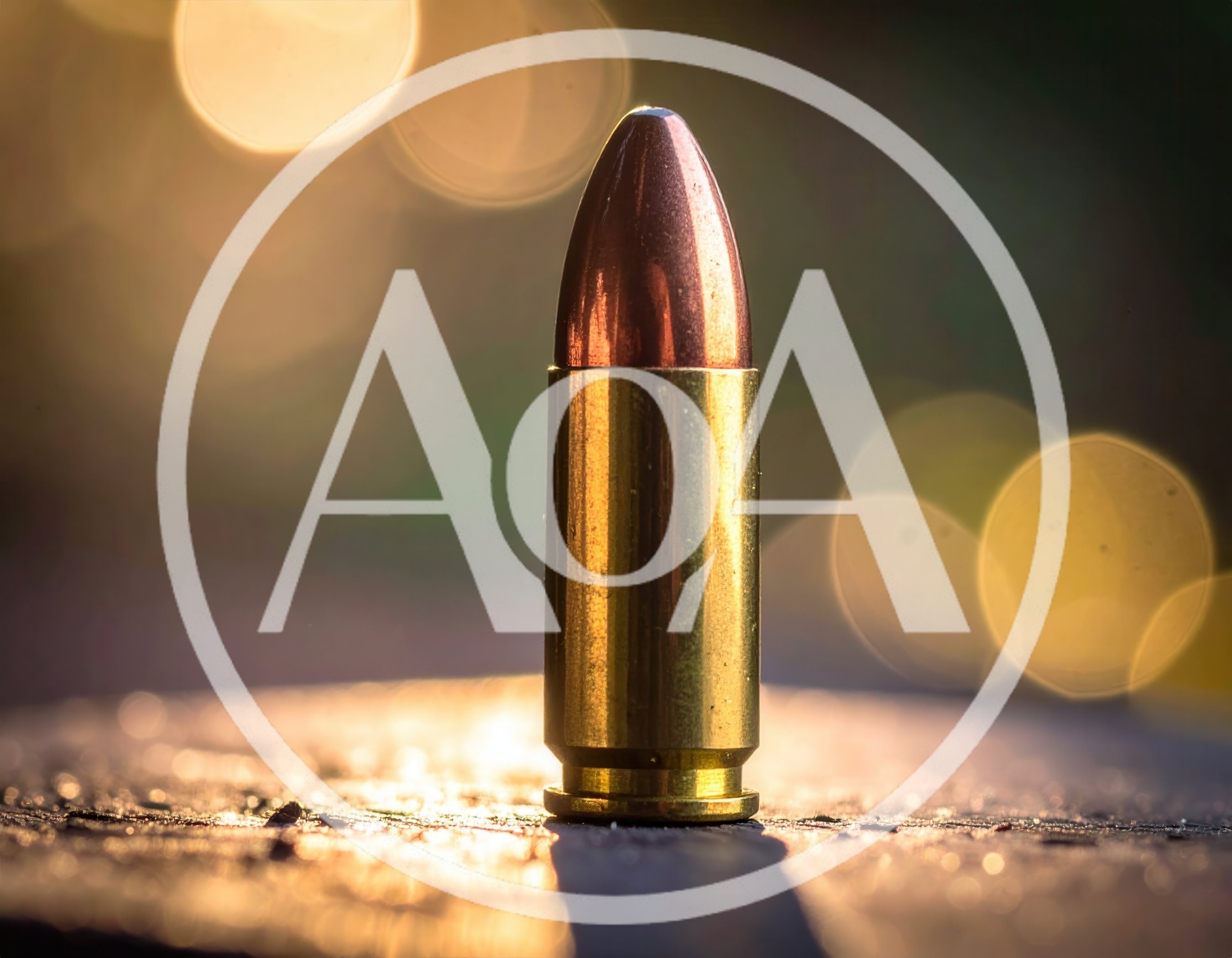 Single Brass Bullet Standing Upright On Wooden Surface