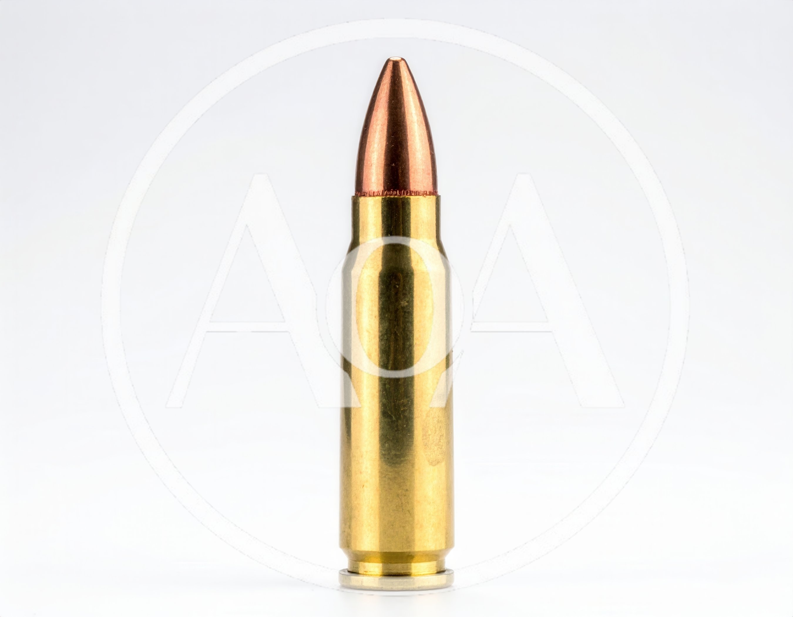 Single Brass Rifle Cartridge On White Background