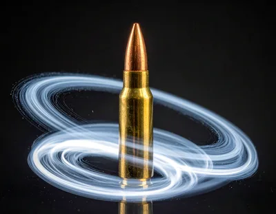 Single Rifle Cartridge Surrounded By Light Painting Trails