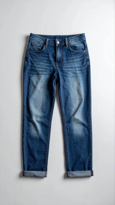 Blue Denim Jeans With Rolled Cuffs