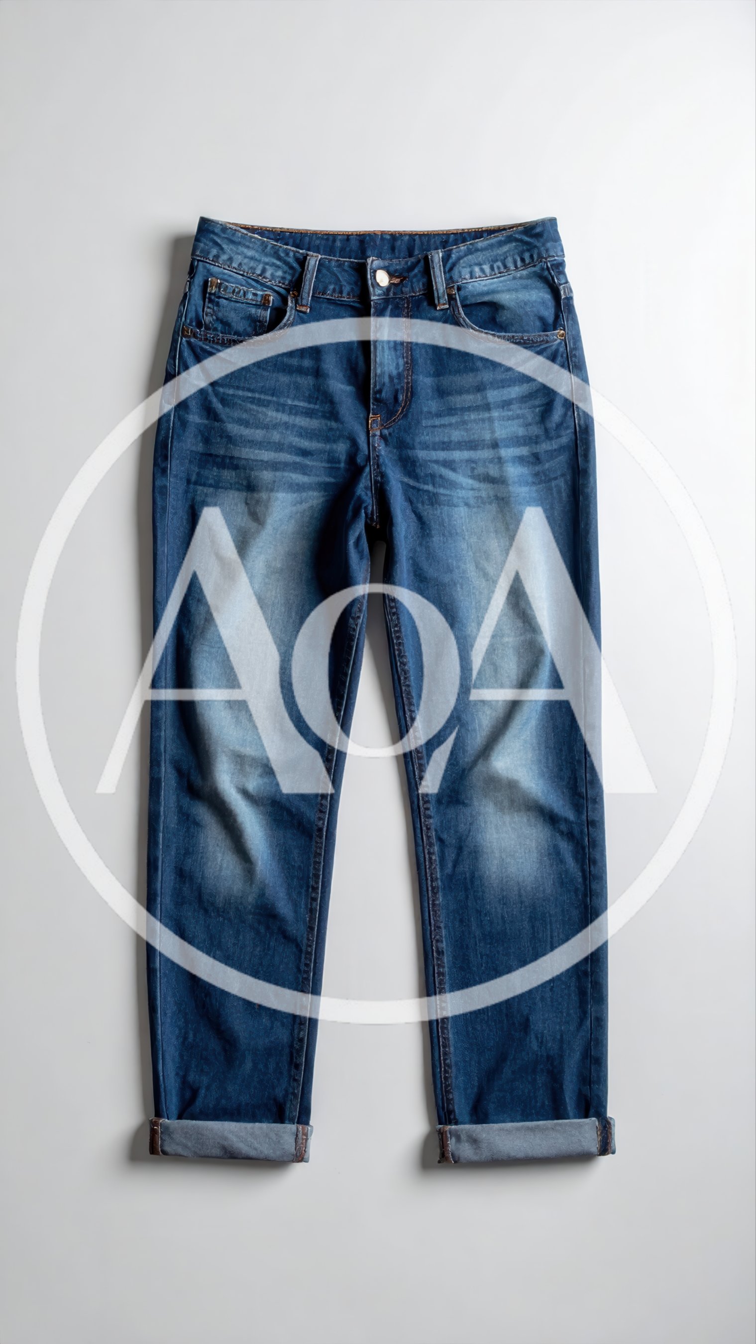 Blue Denim Jeans With Rolled Cuffs