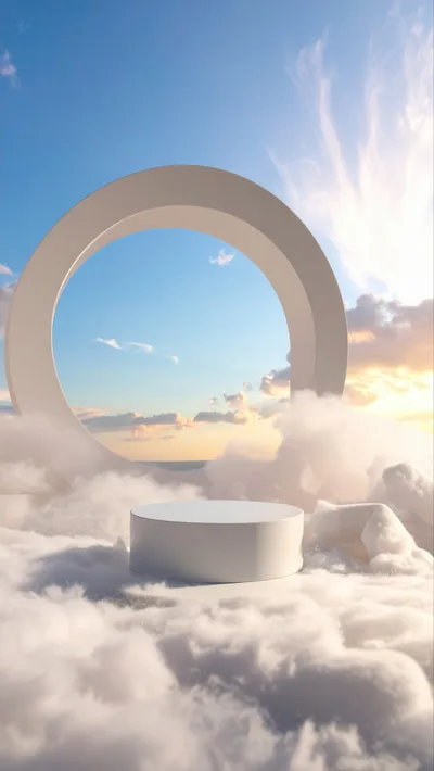 White Product Display Podium In Dreamy Clouds