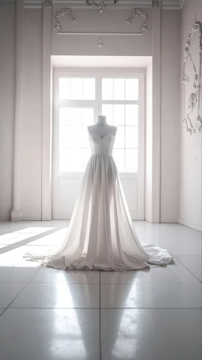 Elegant White Wedding Dress On A Mannequin