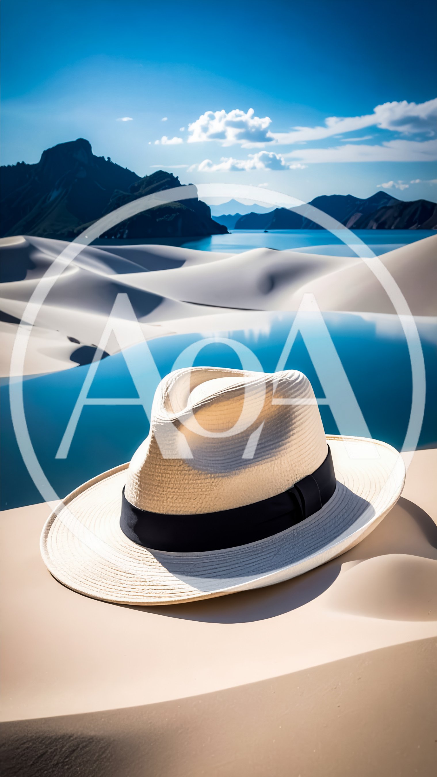 White Fedora Hat Resting On Sand Dunes Near Water