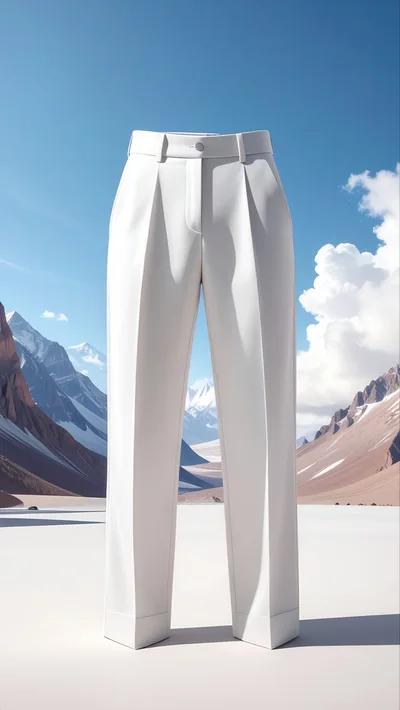 White Tailored Trousers Standing In A Mountain Landscape