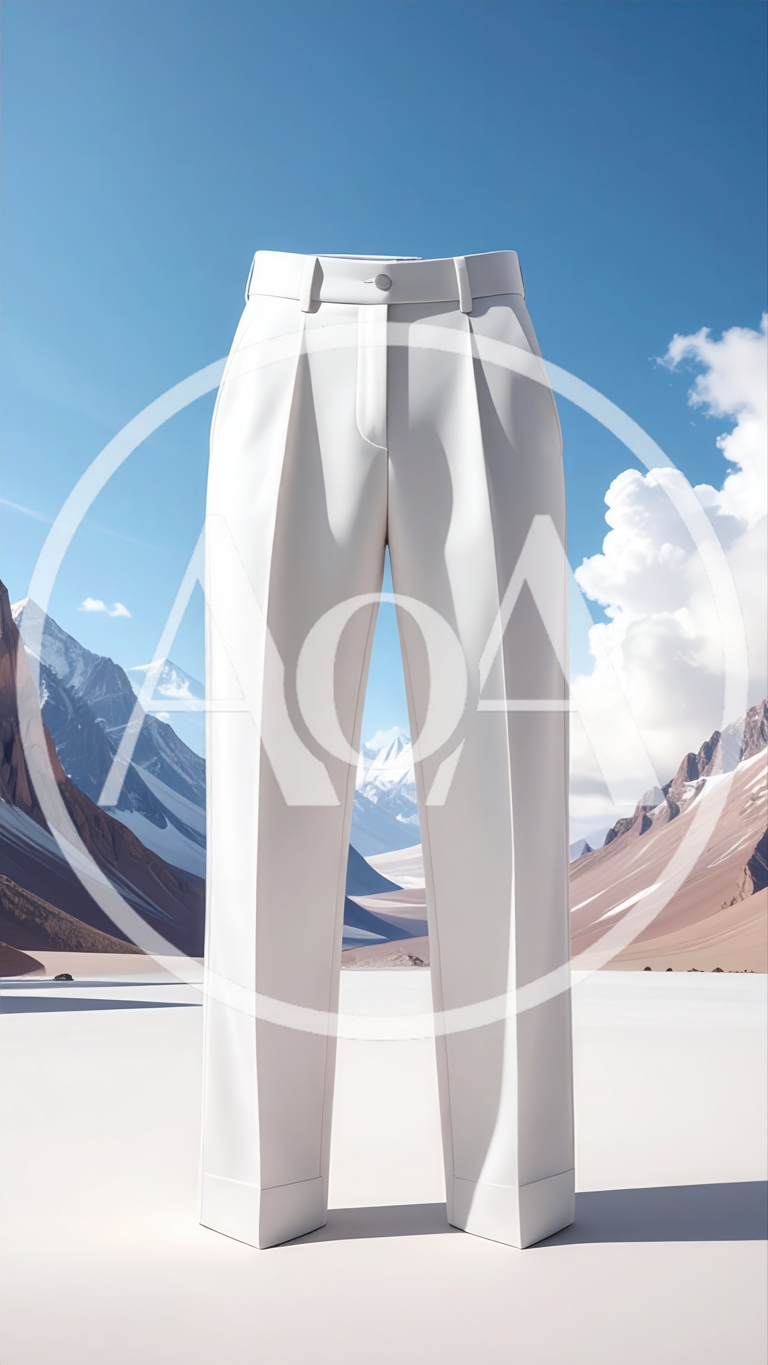 White Tailored Trousers Standing In A Mountain Landscape