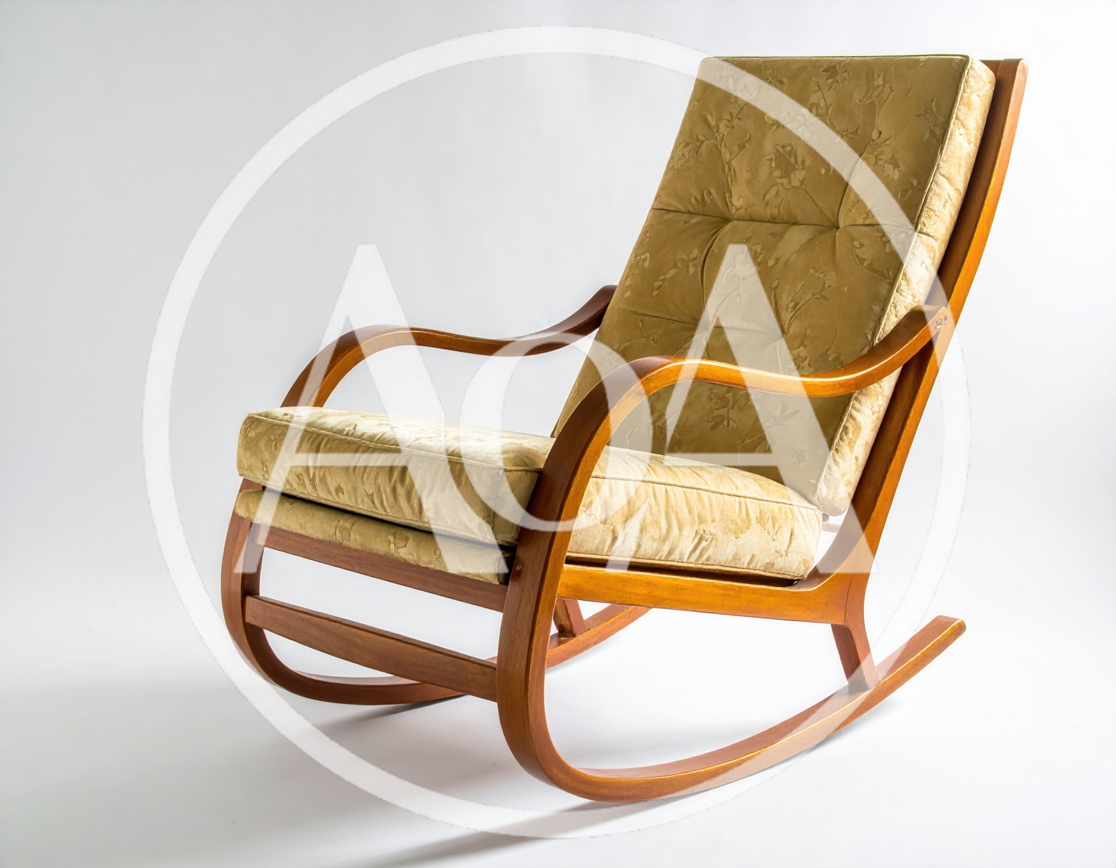 Vintage Wooden Rocking Chair With Floral Upholstery