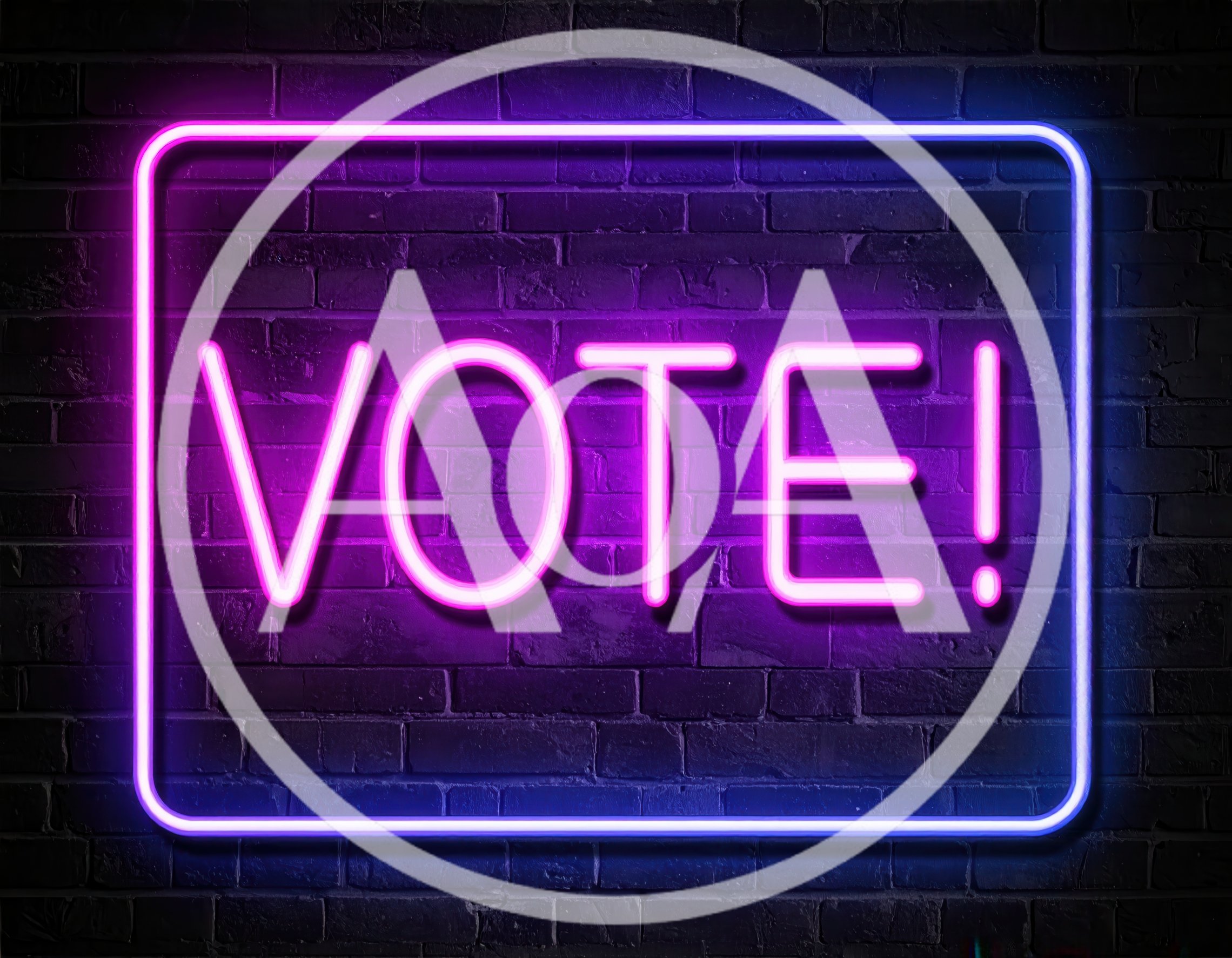 Neon Vote Sign On Dark Brick Wall