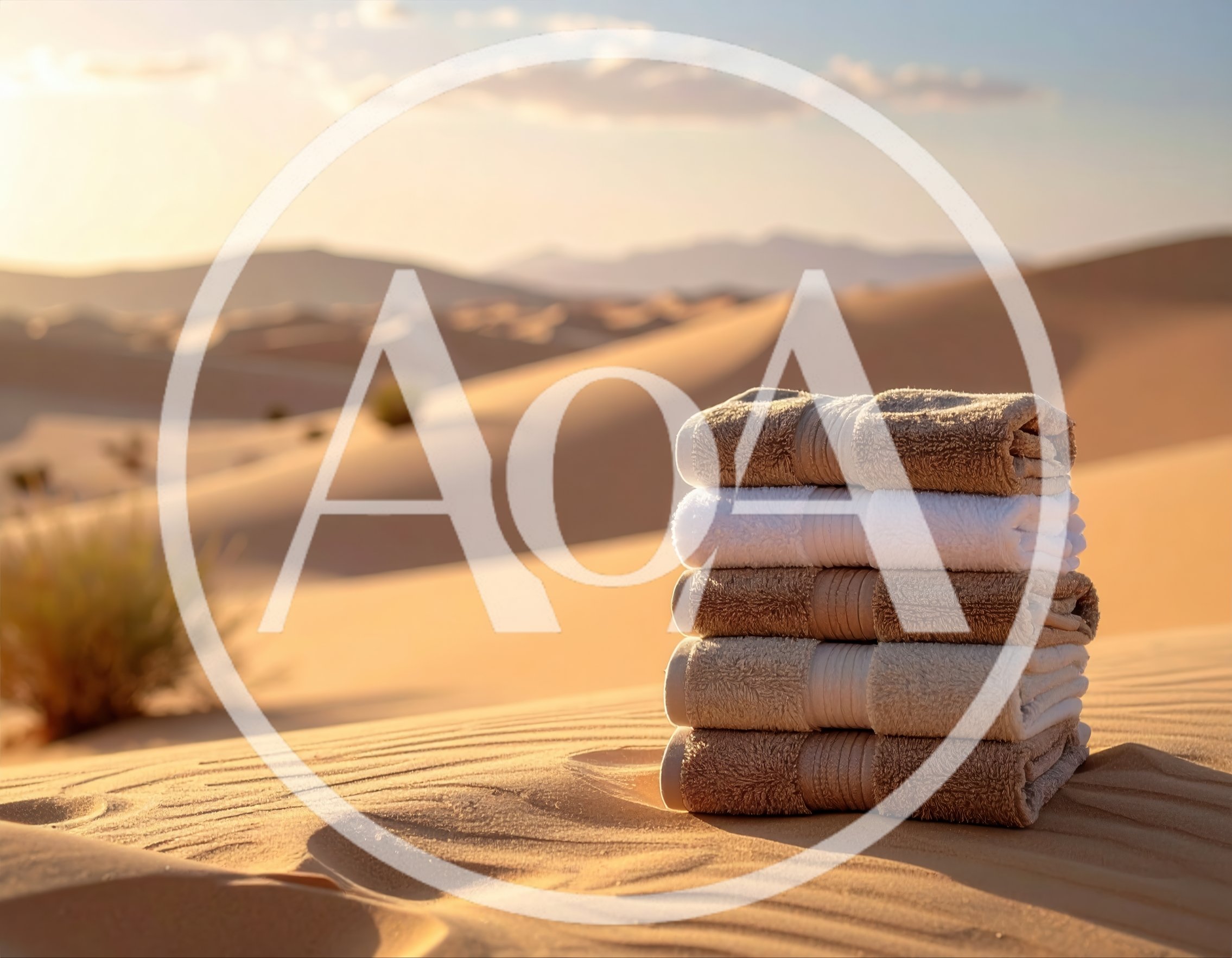 Stack of Folded Towels on Desert Sand Dunes