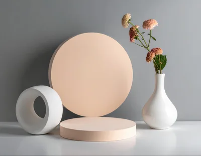 Minimalist Product Display With Geometric Shapes And Flowers