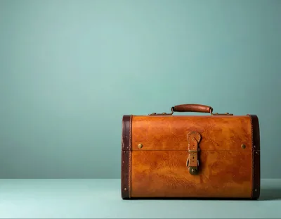 Vintage Leather Suitcase On A Teal Background