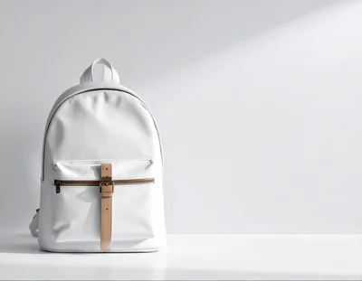 Minimalist White Backpack On A Clean Studio Background