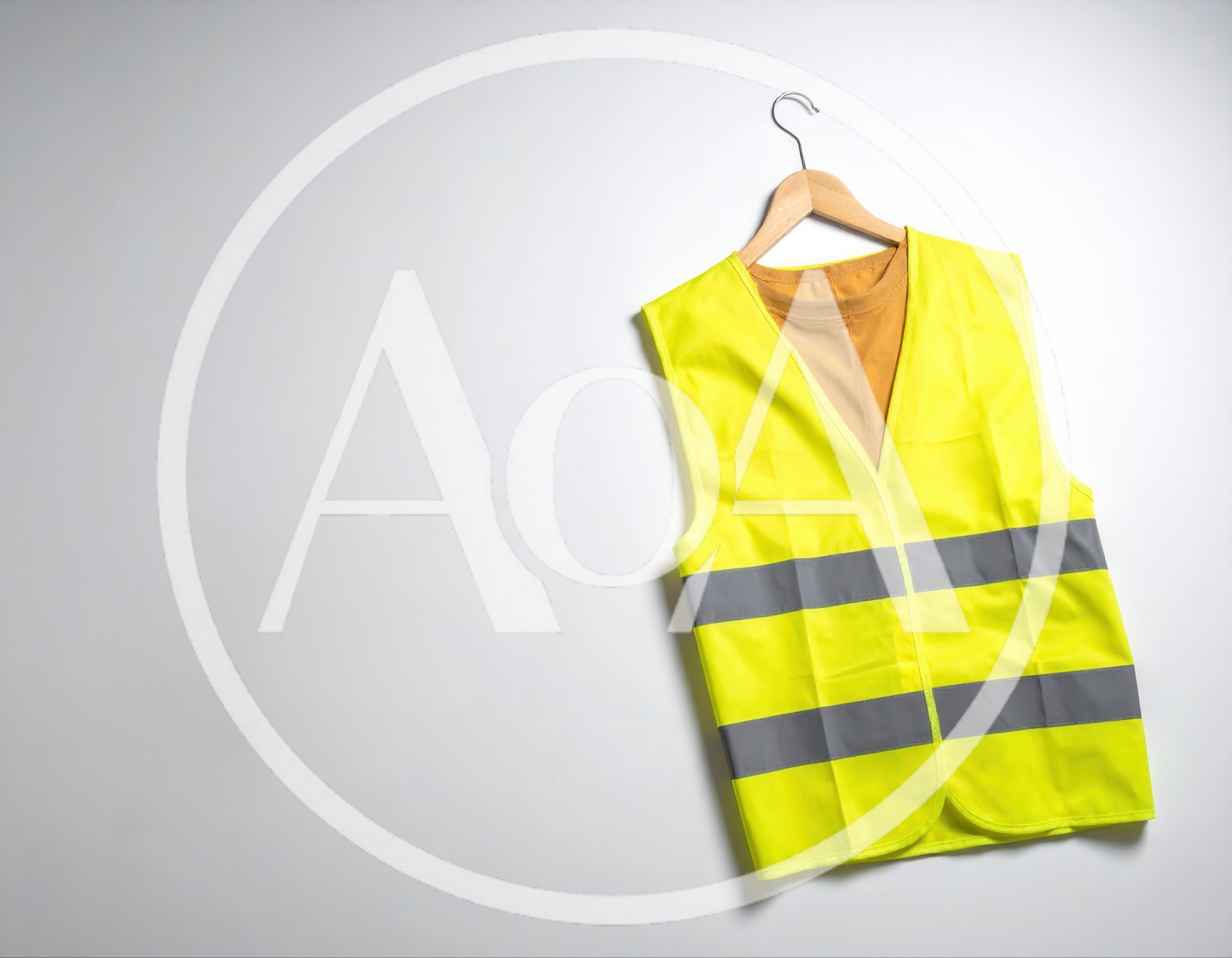 High Visibility Safety Vest Hanging On A Wooden Hanger