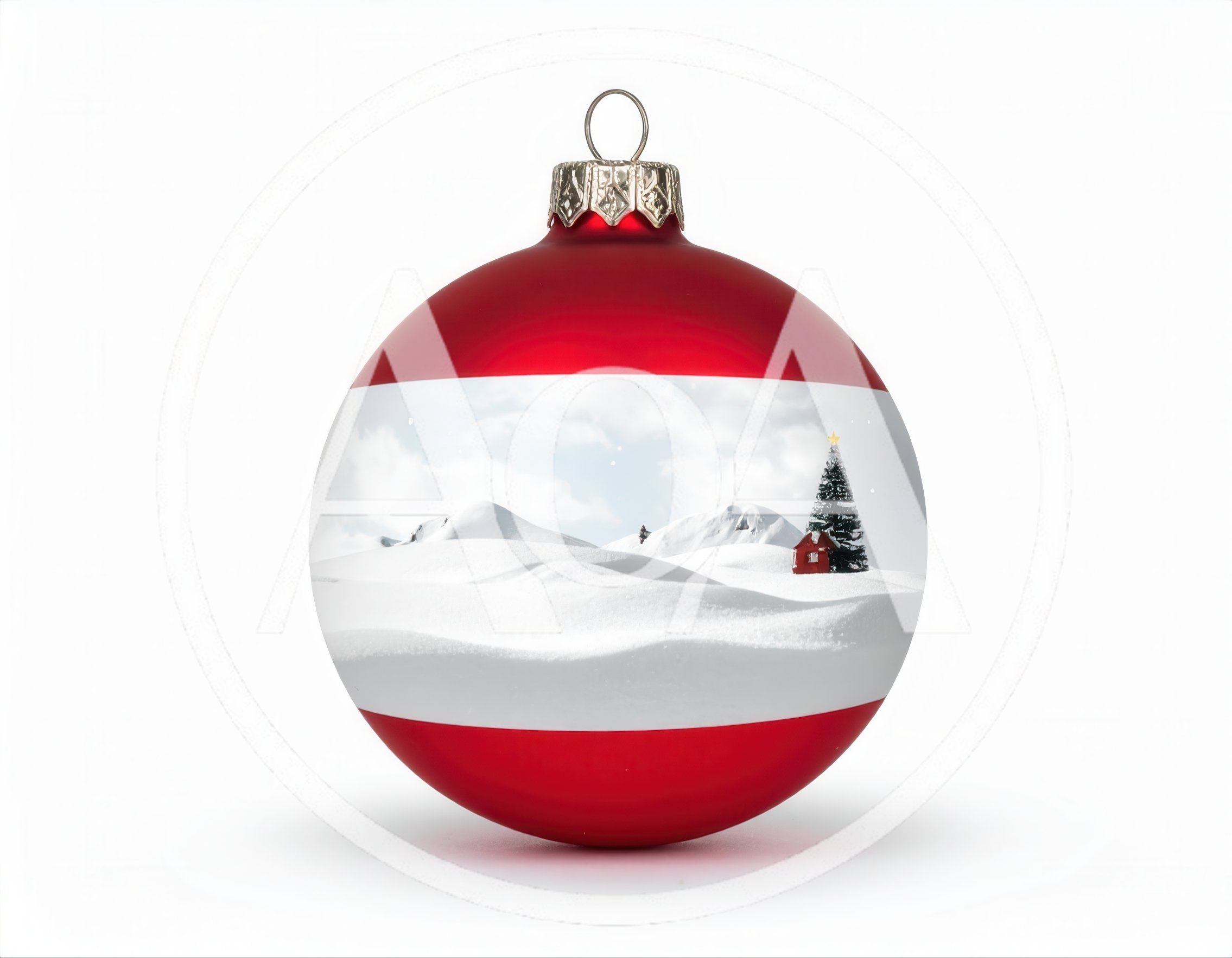 Red Christmas Ornament With Snowy Landscape Scene