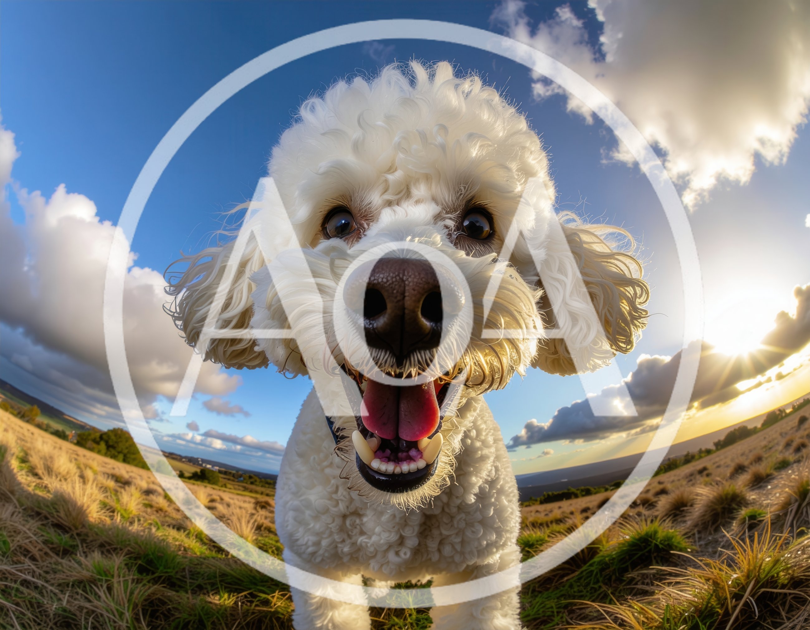 Happy White Poodle Dog Outdoors
