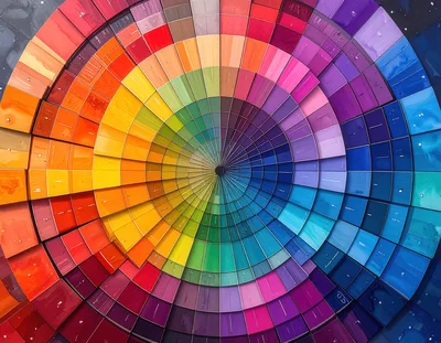 Abstract Circular Color Wheel With Vibrant Paint Swatches